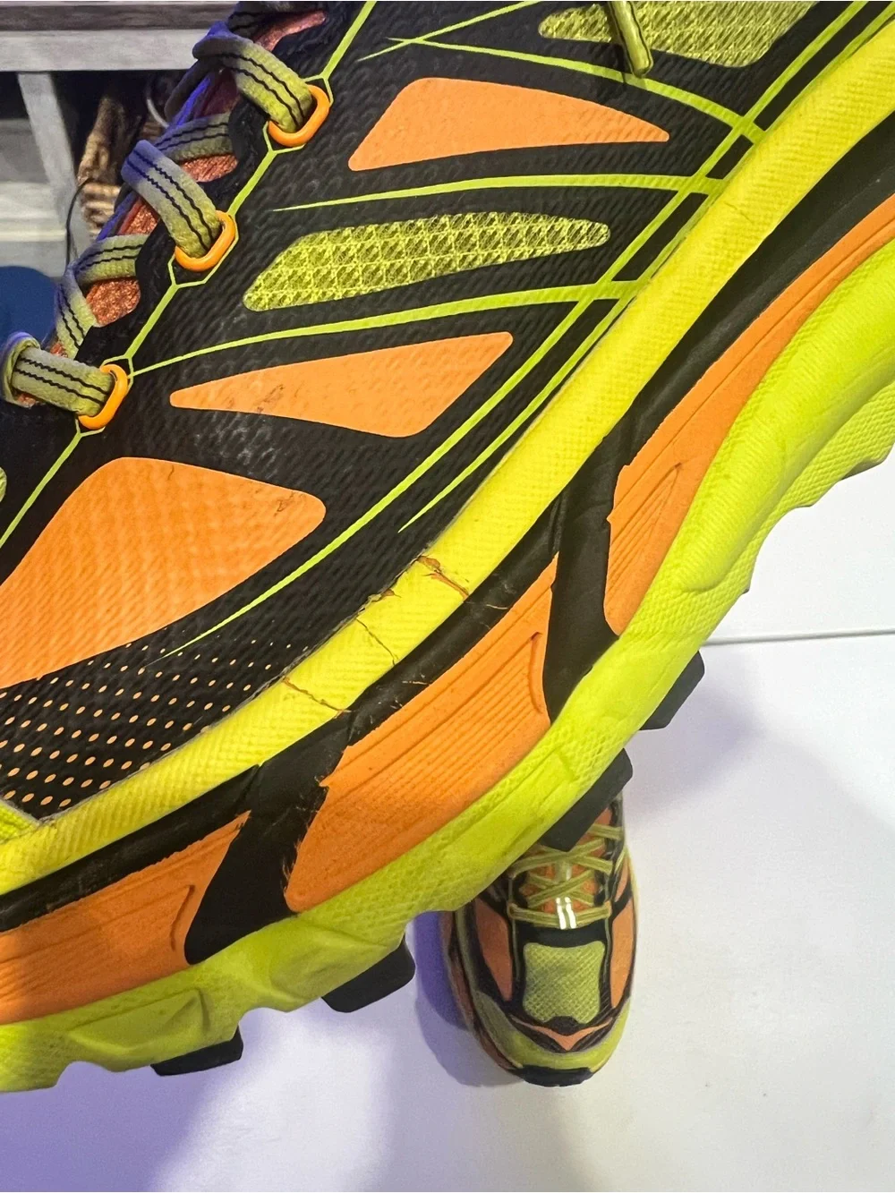 HOKA Mafate Speed 2 trail running shoes in the Electric Tangerine Citrus 11.5
